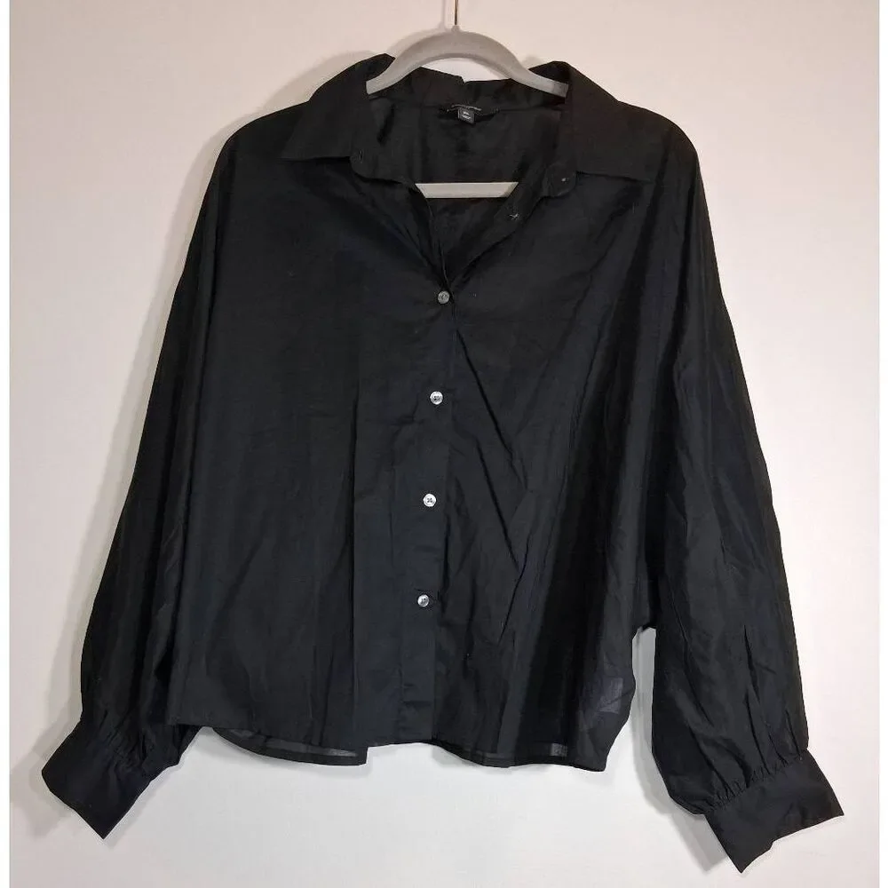 Banana Republic womens xl balloon sleeve shirt black blouse cotton lightweight - Picture 3 of 9
